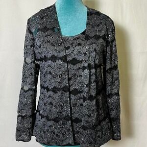 JS Boutique Y2K Sparkly Cardigan & Tank Set Silver Black M